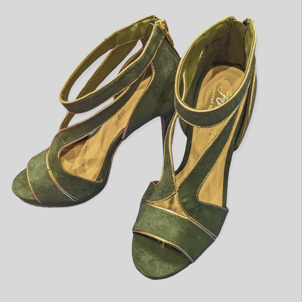🎉HP🎉 Brand New Paula Abdul Modern Opulence Strappy Heels ForestGreen S7/38